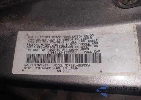 2003 Toyota Echo из США, поврежденный, VIN JTDBT123435053305